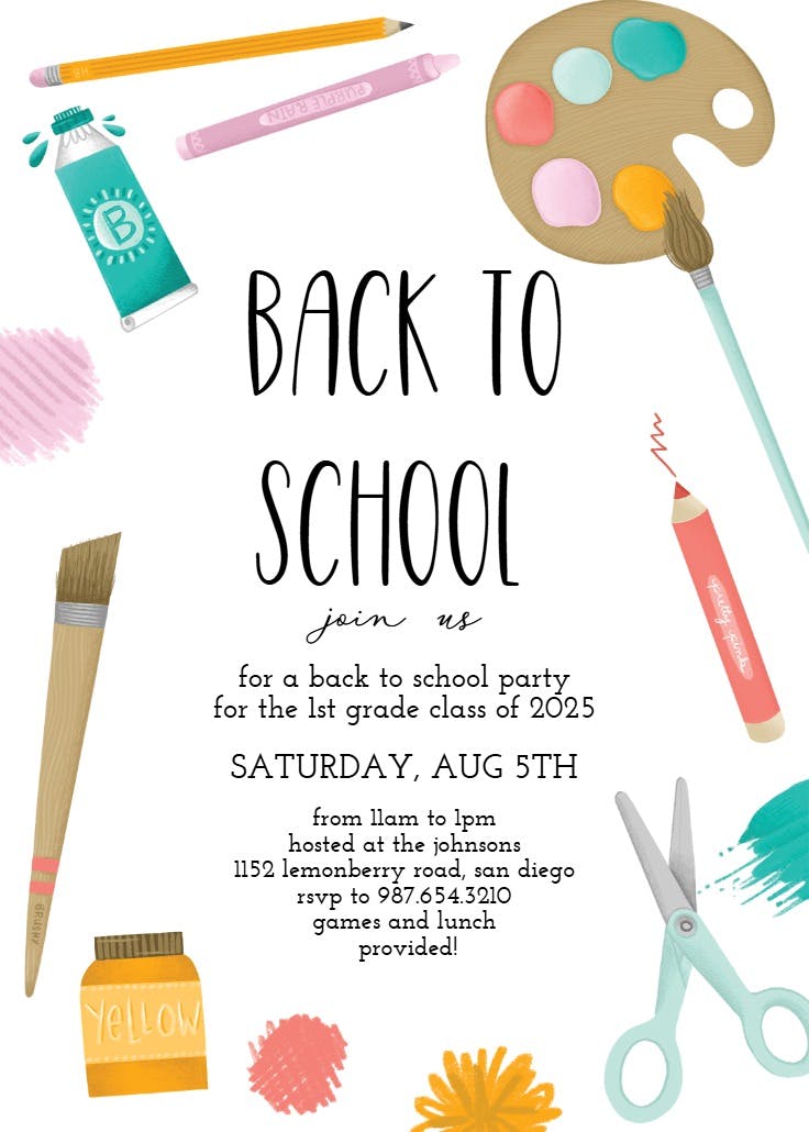 School supplies - back to school invitation